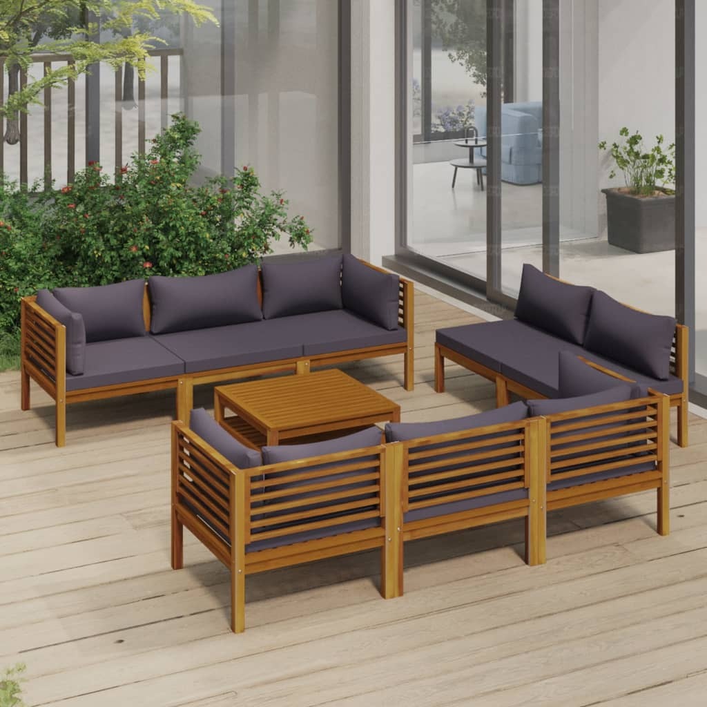 9 Piece Patio Lounge Set with Cushion Solid Acacia Wood