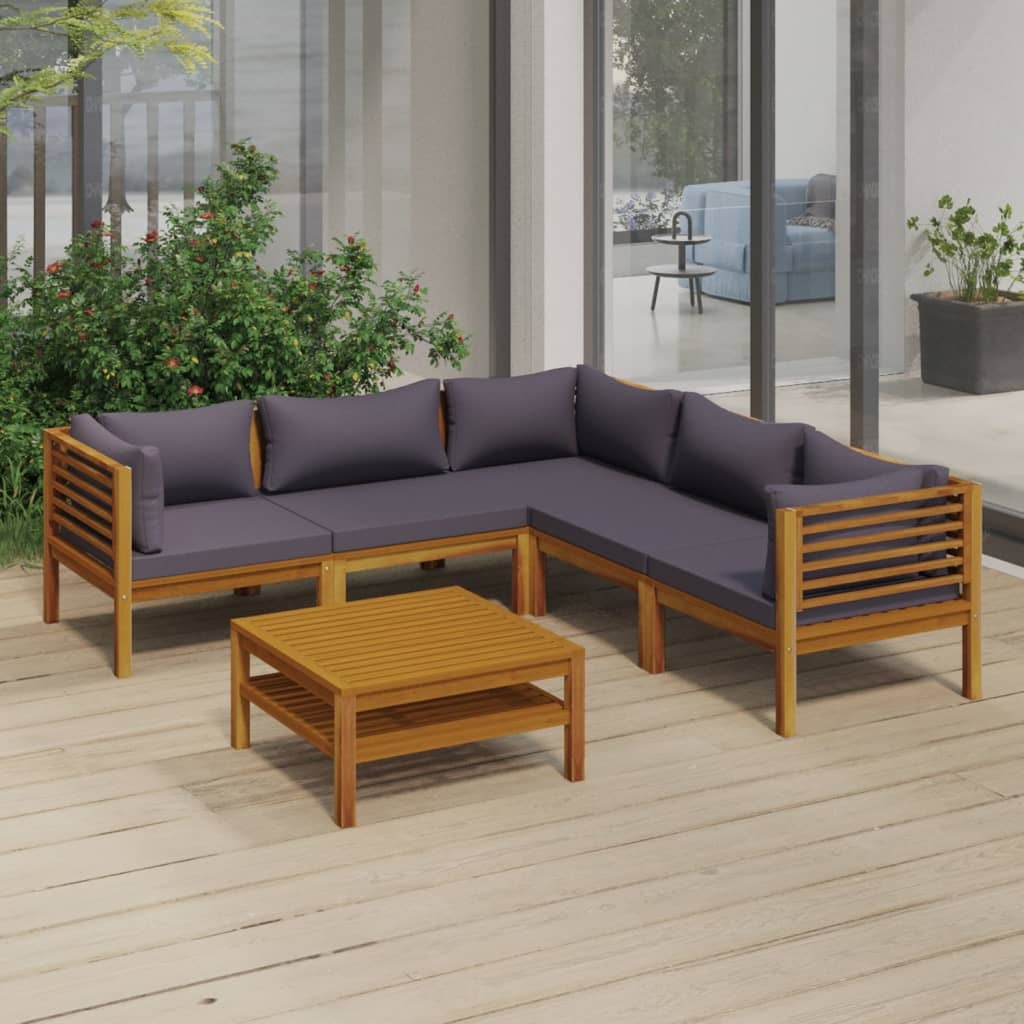 6 Piece Patio Lounge Set with Cushion Solid Acacia Wood