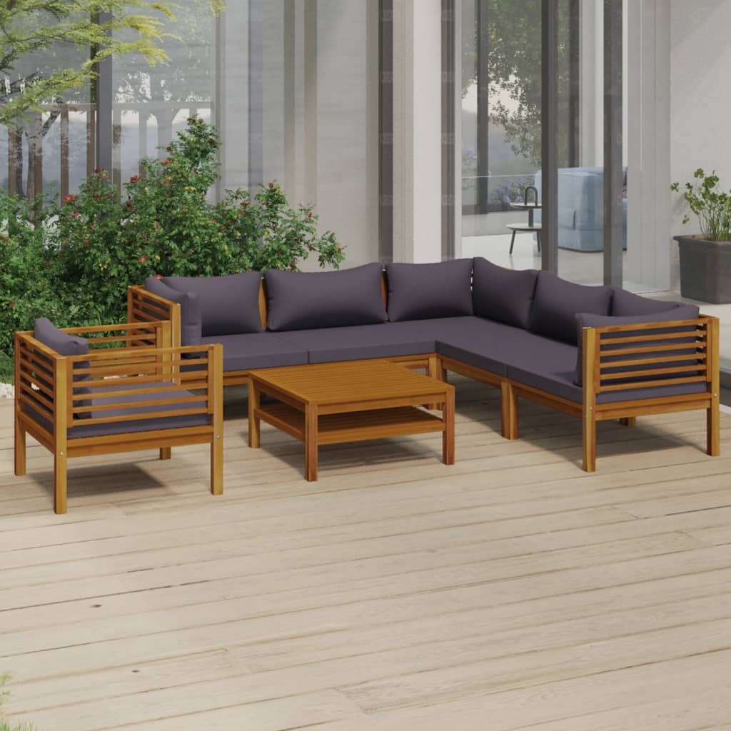 7 Piece Patio Lounge Set with Cushion Solid Acacia Wood