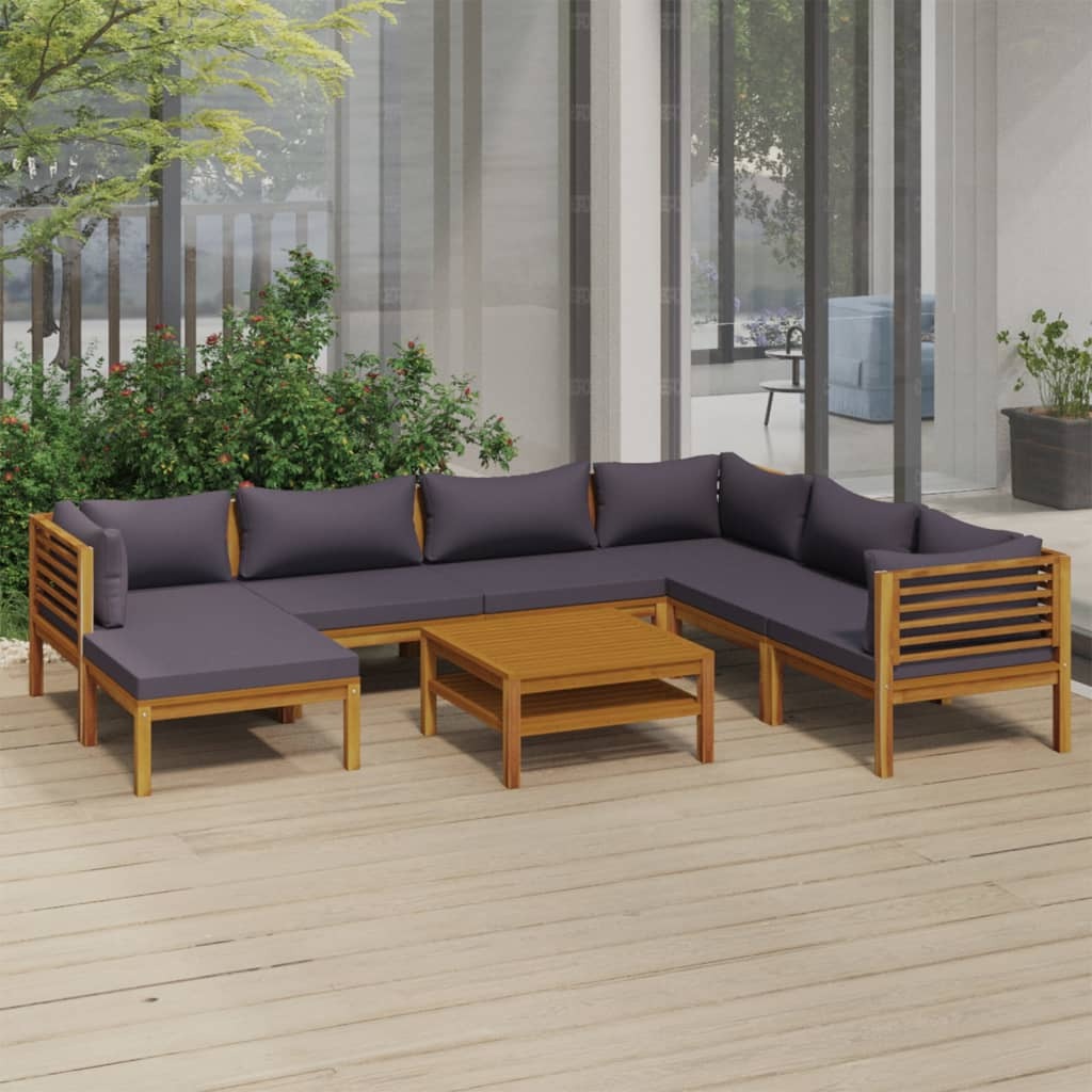 8 Piece Patio Lounge Set with Cushion Solid Acacia Wood