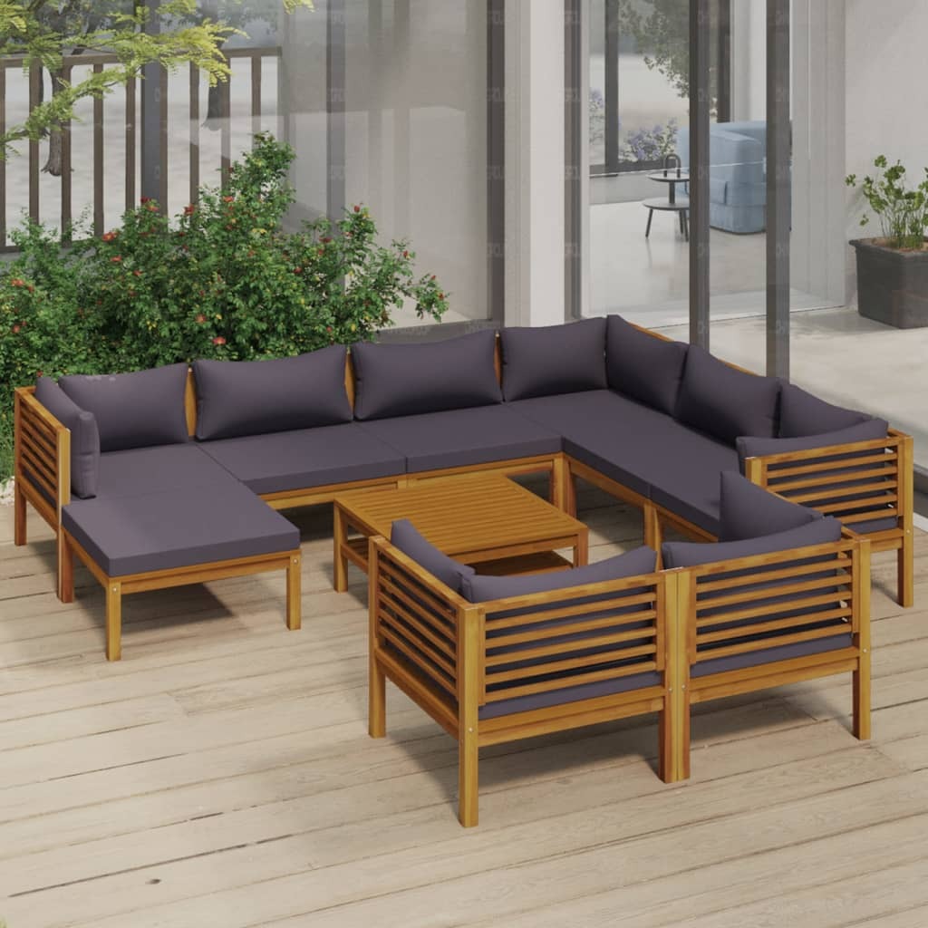 10 Piece Patio Lounge Set with Cushion Solid Acacia Wood