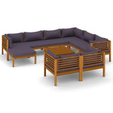 10 Piece Patio Lounge Set with Cushion Solid Acacia Wood