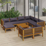 10 Piece Patio Lounge Set with Cushion Solid Acacia Wood