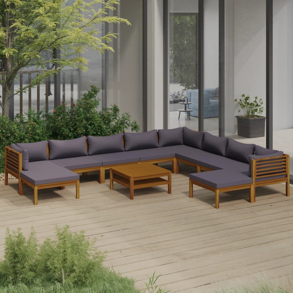 11 Piece Patio Lounge Set with Cushion Solid Acacia Wood