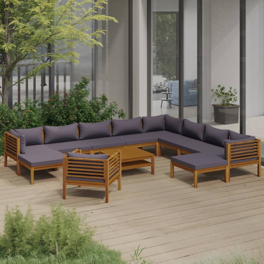 12 Piece Patio Lounge Set with Cushion Solid Acacia Wood