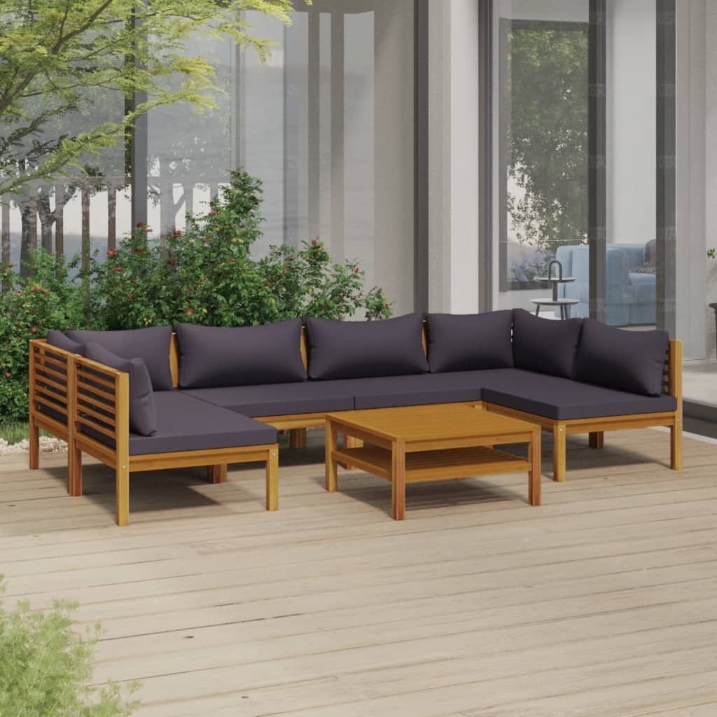 7 Piece Patio Lounge Set with Cushion Solid Acacia Wood
