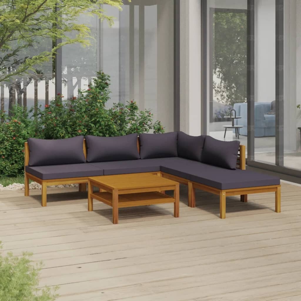 6 Piece Patio Lounge Set with Cushion Solid Acacia Wood