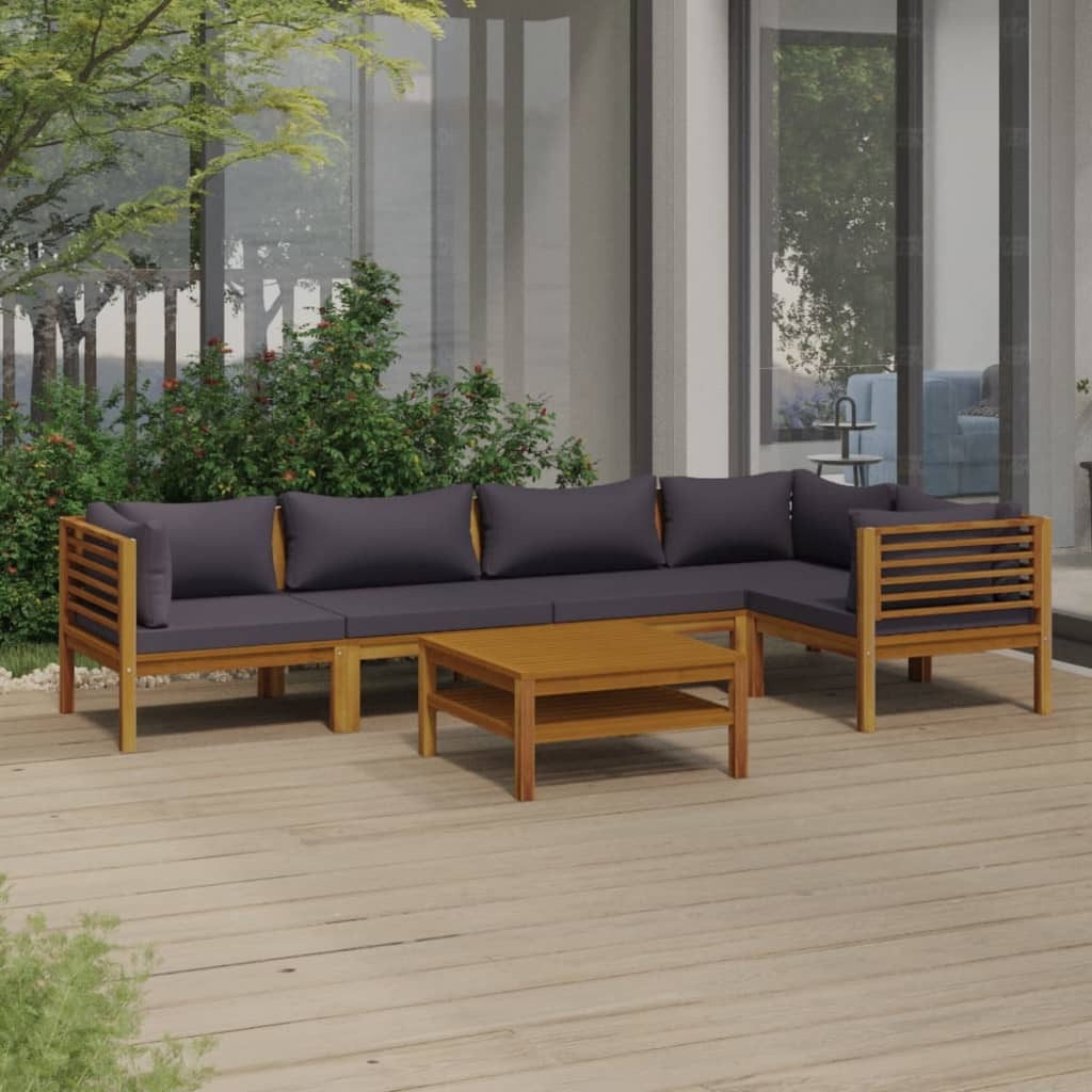 6 Piece Patio Lounge Set with Cushion Solid Acacia Wood