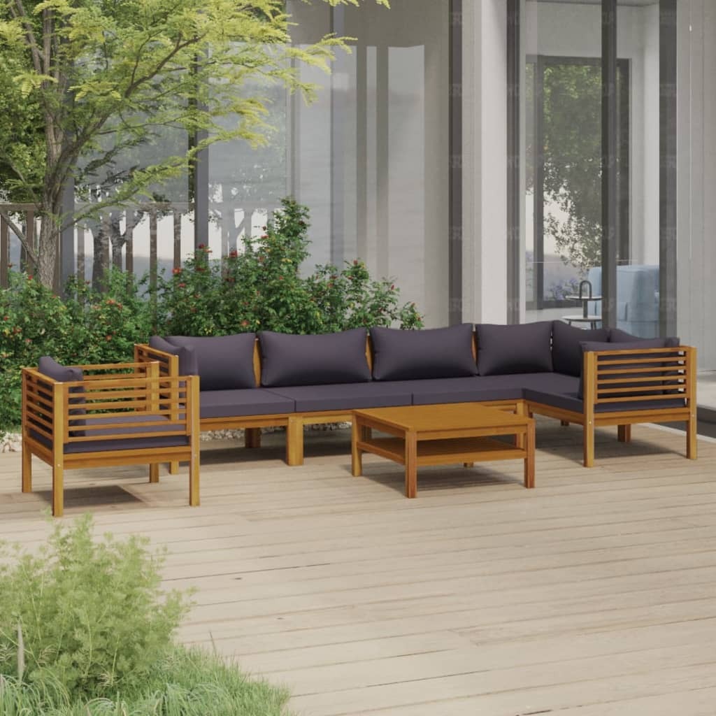 7 Piece Patio Lounge Set with Cushion Solid Acacia Wood
