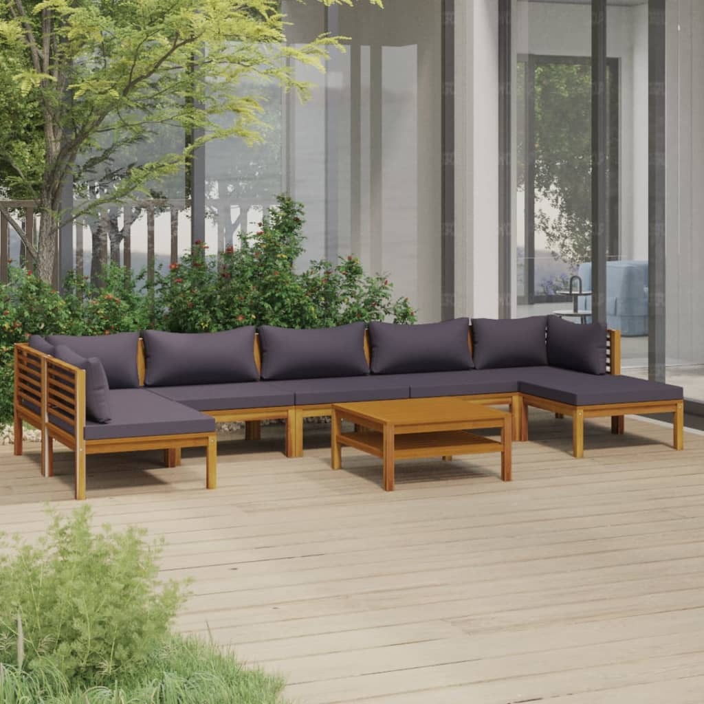 8 Piece Patio Lounge Set with Cushion Solid Acacia Wood