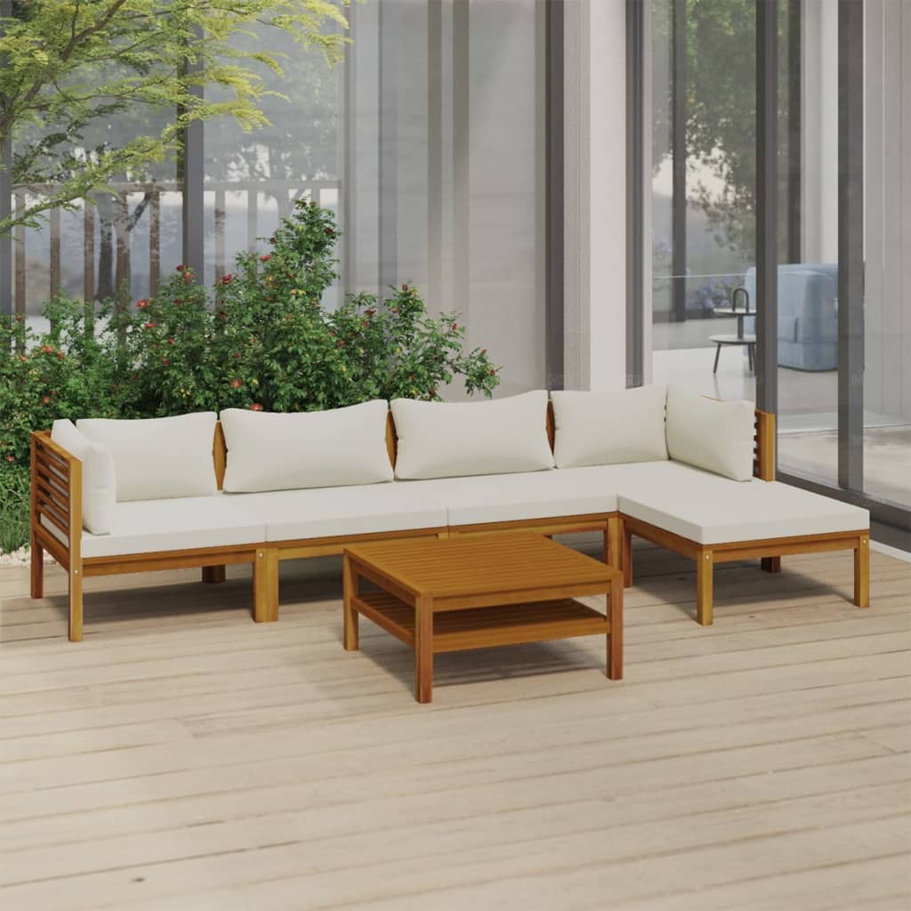6 Piece Patio Lounge Set with Cream Cushion Solid Acacia Wood