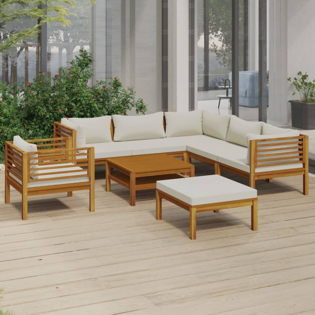 8 Piece Patio Lounge Set with Cream Cushion Solid Acacia Wood
