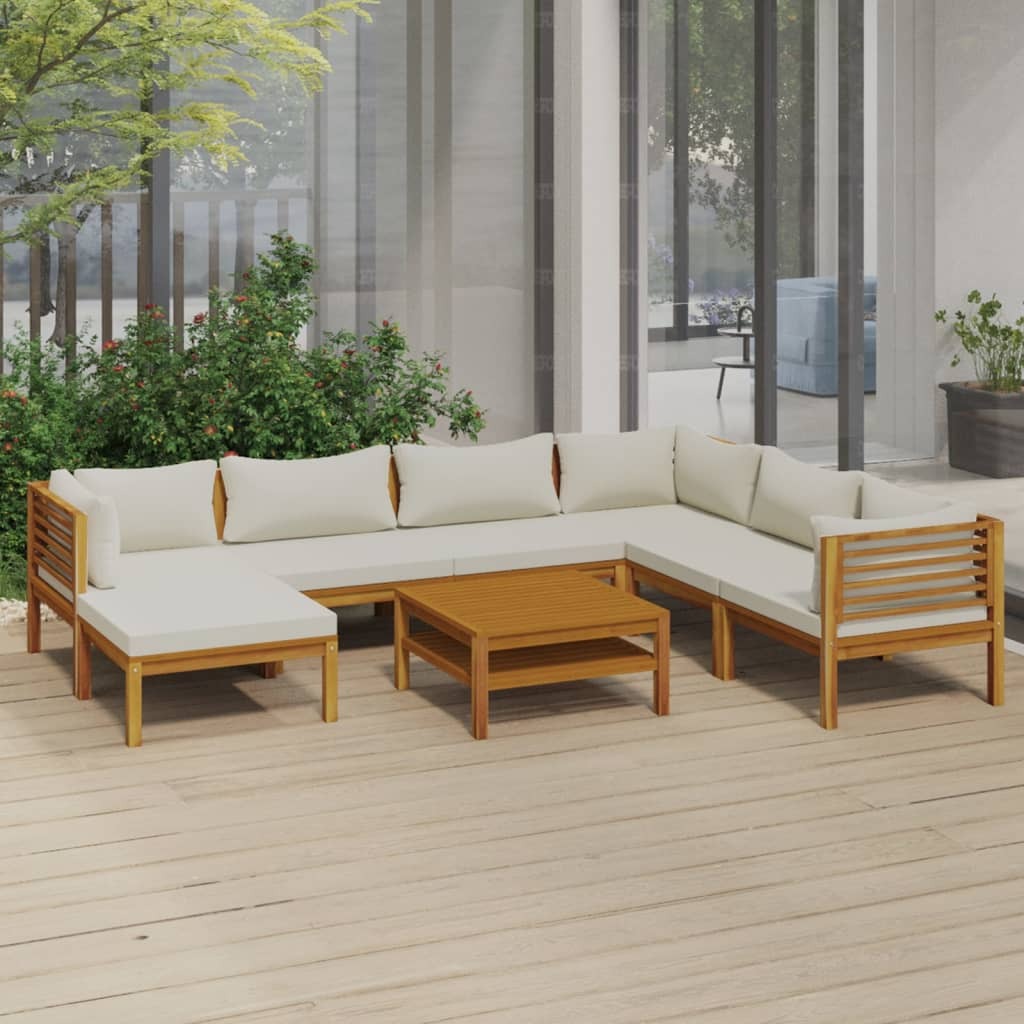 8 Piece Patio Lounge Set with Cream Cushion Solid Acacia Wood