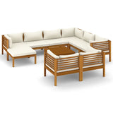 10 Piece Patio Lounge Set with Cream Cushion Solid Acacia Wood