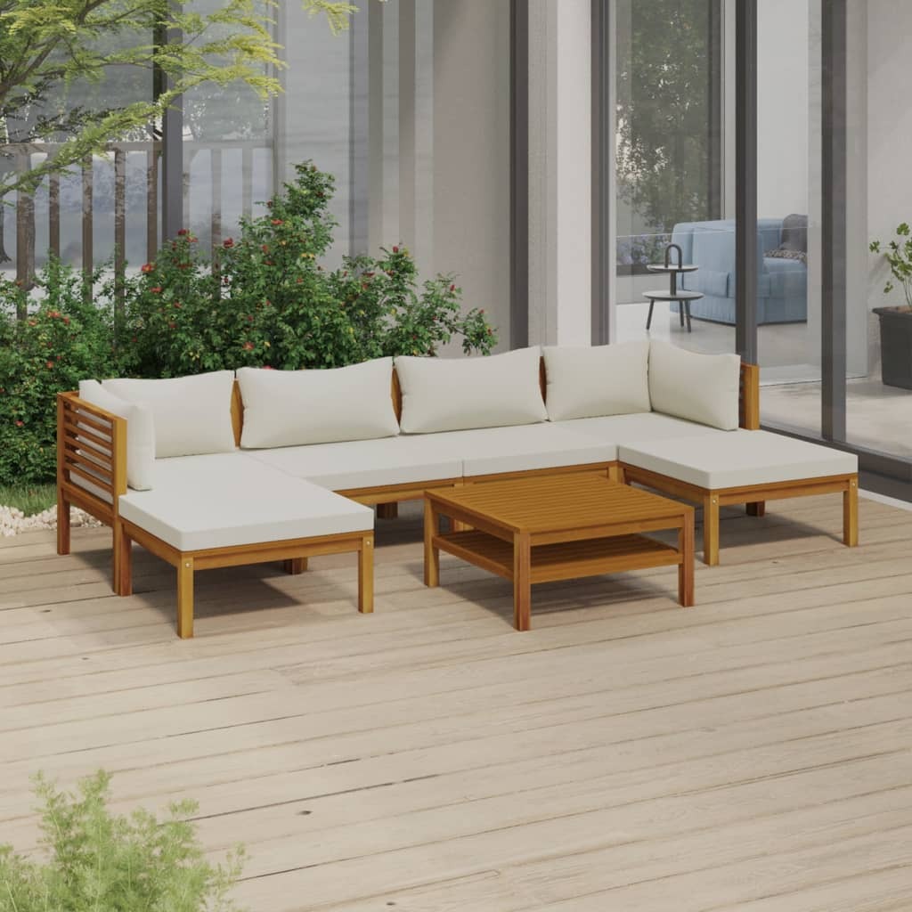 7 Piece Patio Lounge Set with Cream Cushion Solid Acacia Wood