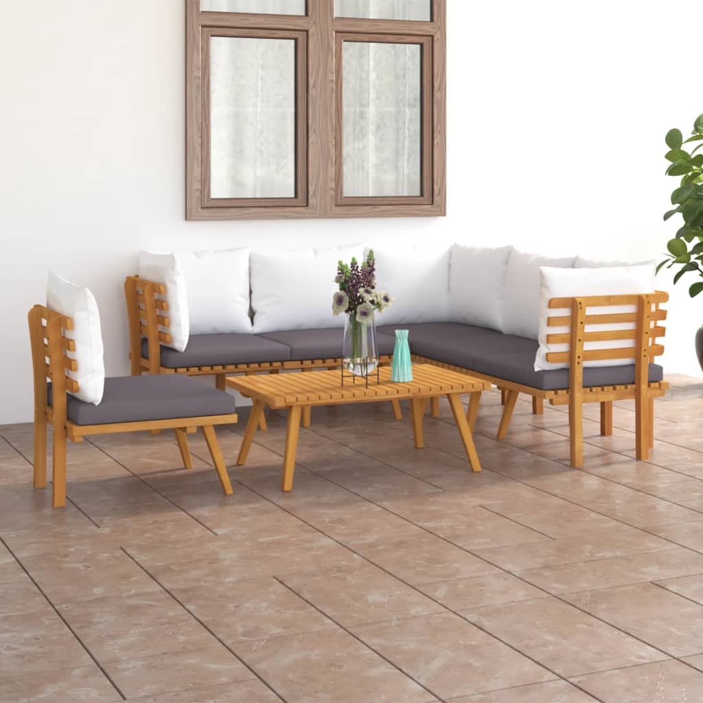 7 Piece Patio Lounge Set with Cushions Solid Acacia Wood