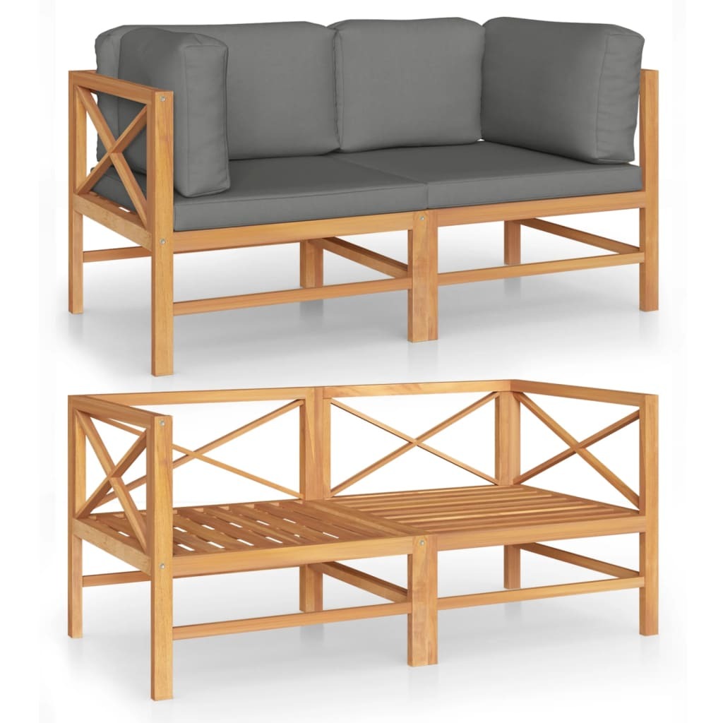 2-Seater Patio Sofa with Gray Cushions Solid Teak Wood