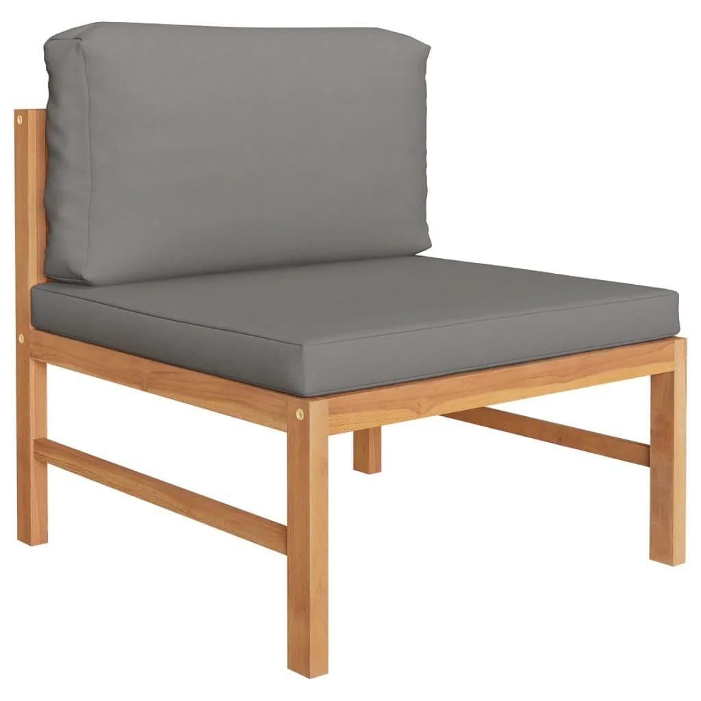 3-Seater Patio Sofa with Gray Cushions Solid Teak Wood