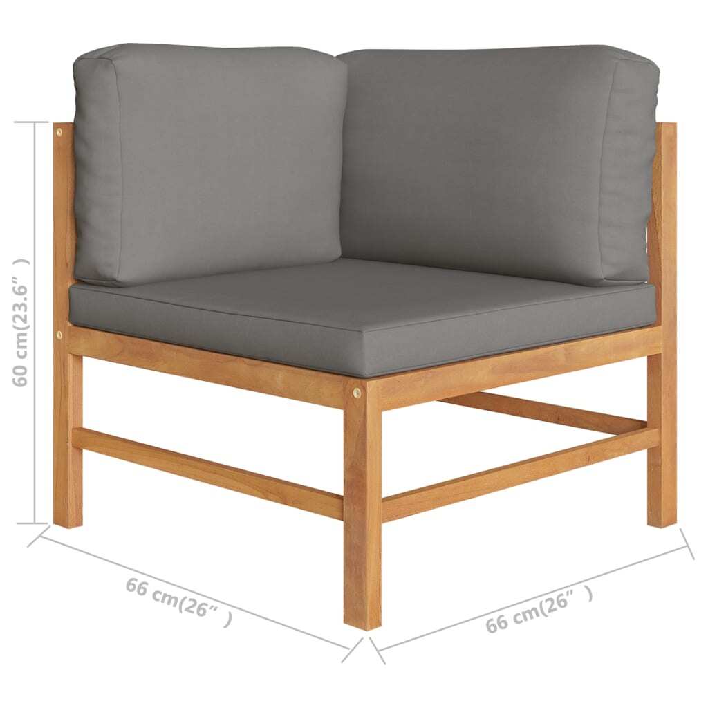 3-Seater Patio Sofa with Gray Cushions Solid Teak Wood
