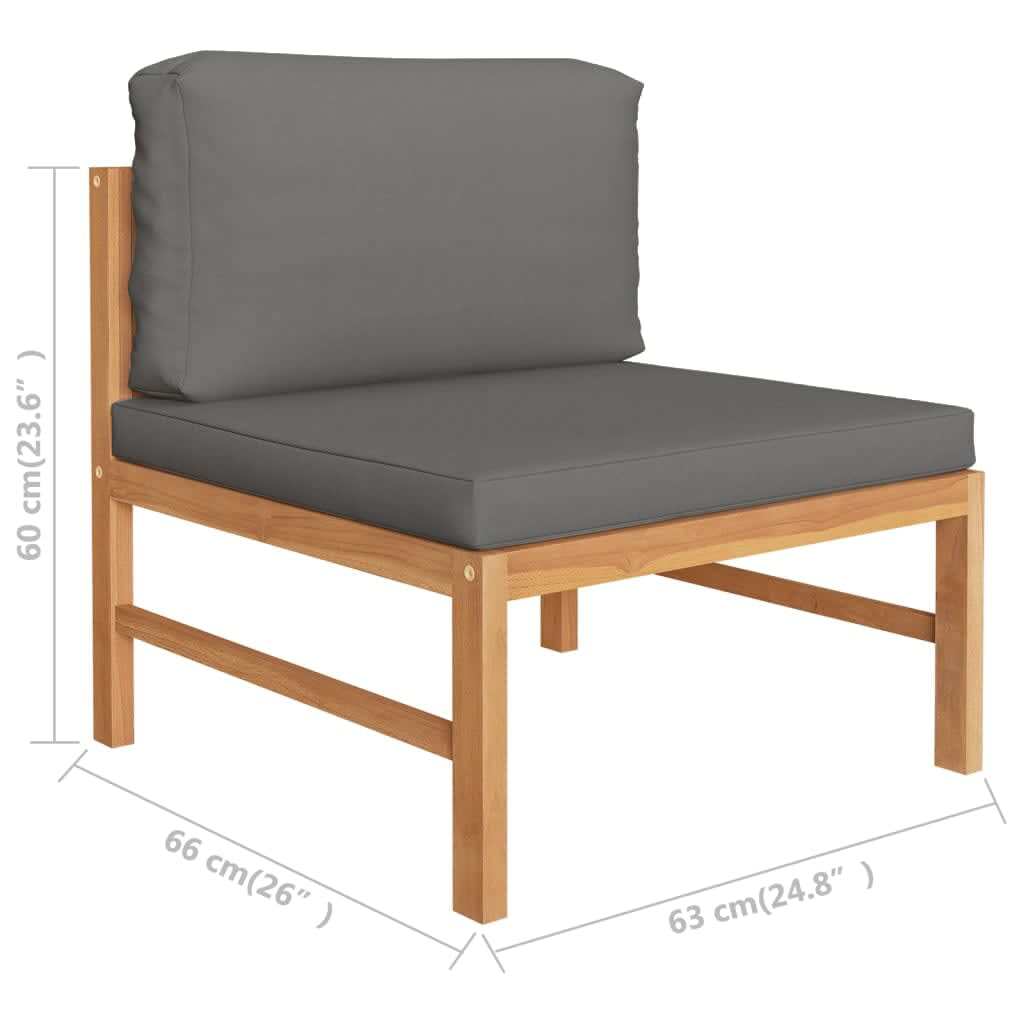 3-Seater Patio Sofa with Gray Cushions Solid Teak Wood