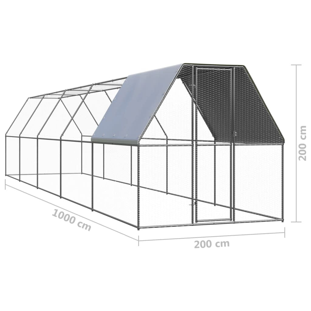 Outdoor Chicken Cage 6.6'x32.8'x6.6'Galvanized Steel