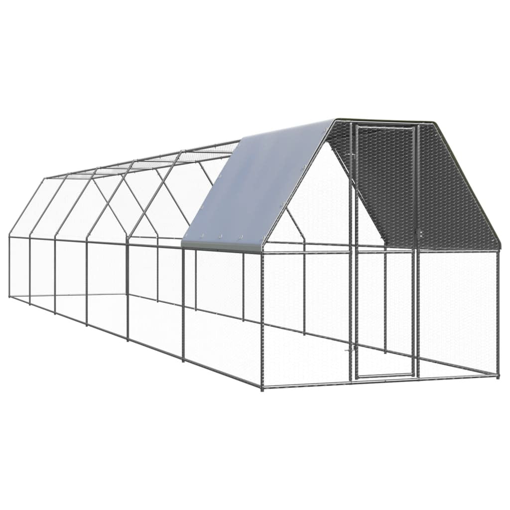 Outdoor Chicken Cage 6.6'x39.4'x6.6'Galvanized Steel