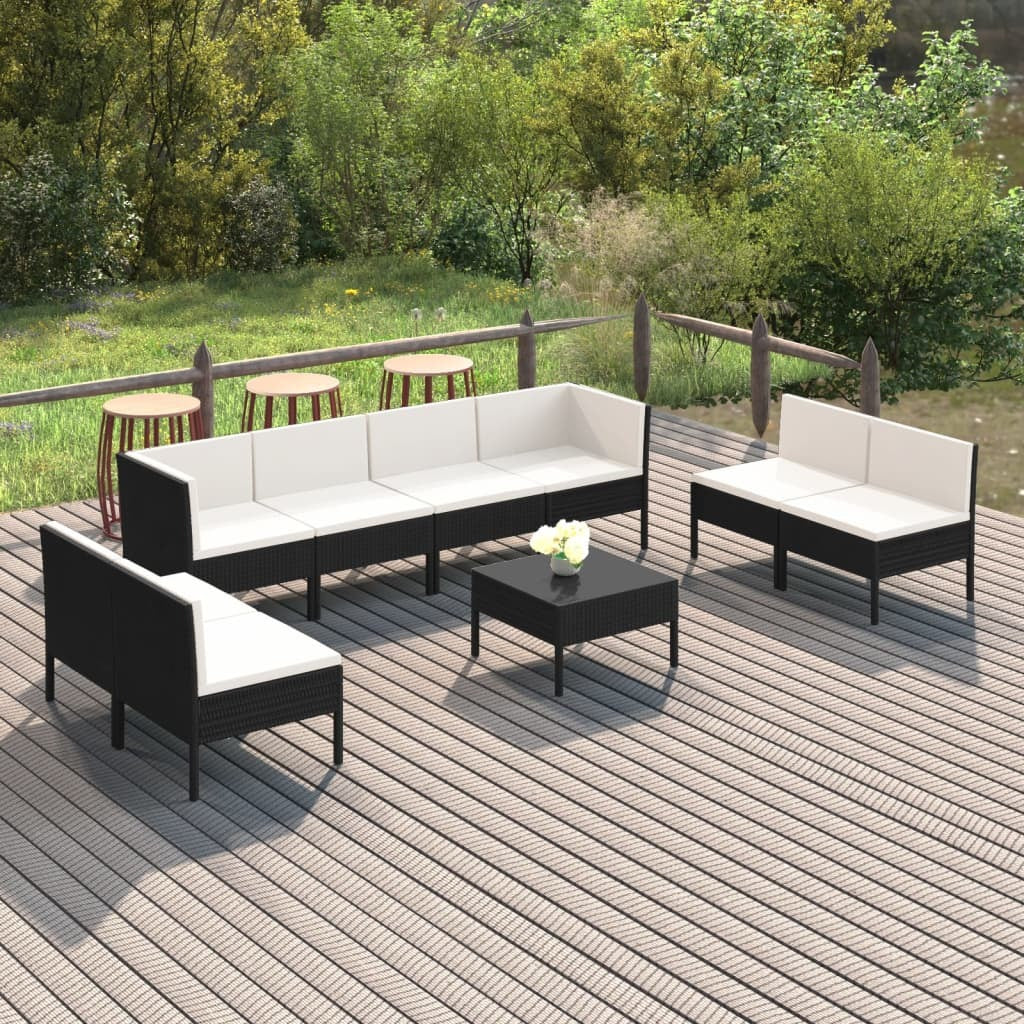 9 Piece Patio Lounge Set with Cushions Poly Rattan Black