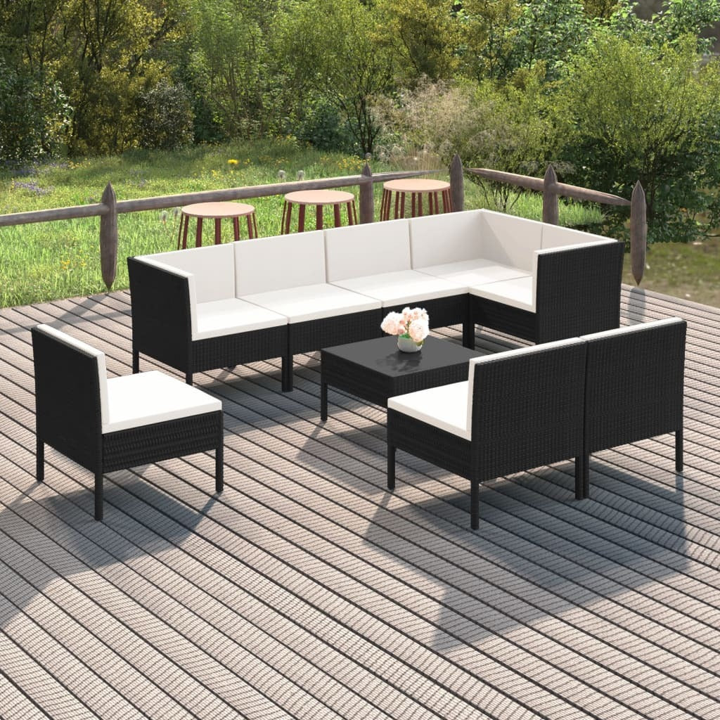 9 Piece Patio Lounge Set with Cushions Poly Rattan Black