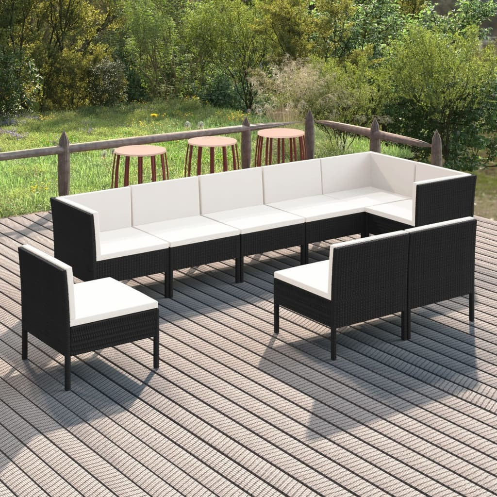 9 Piece Patio Lounge Set with Cushions Poly Rattan Black