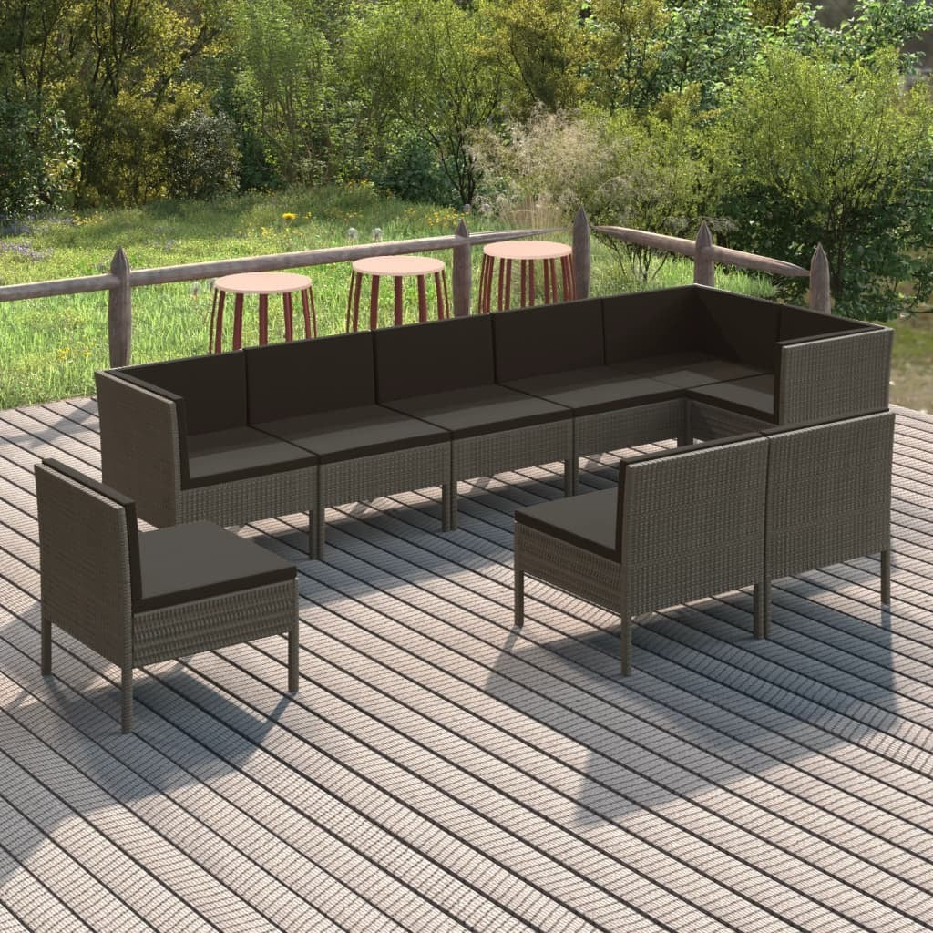 9 Piece Patio Lounge Set with Cushions Poly Rattan Gray