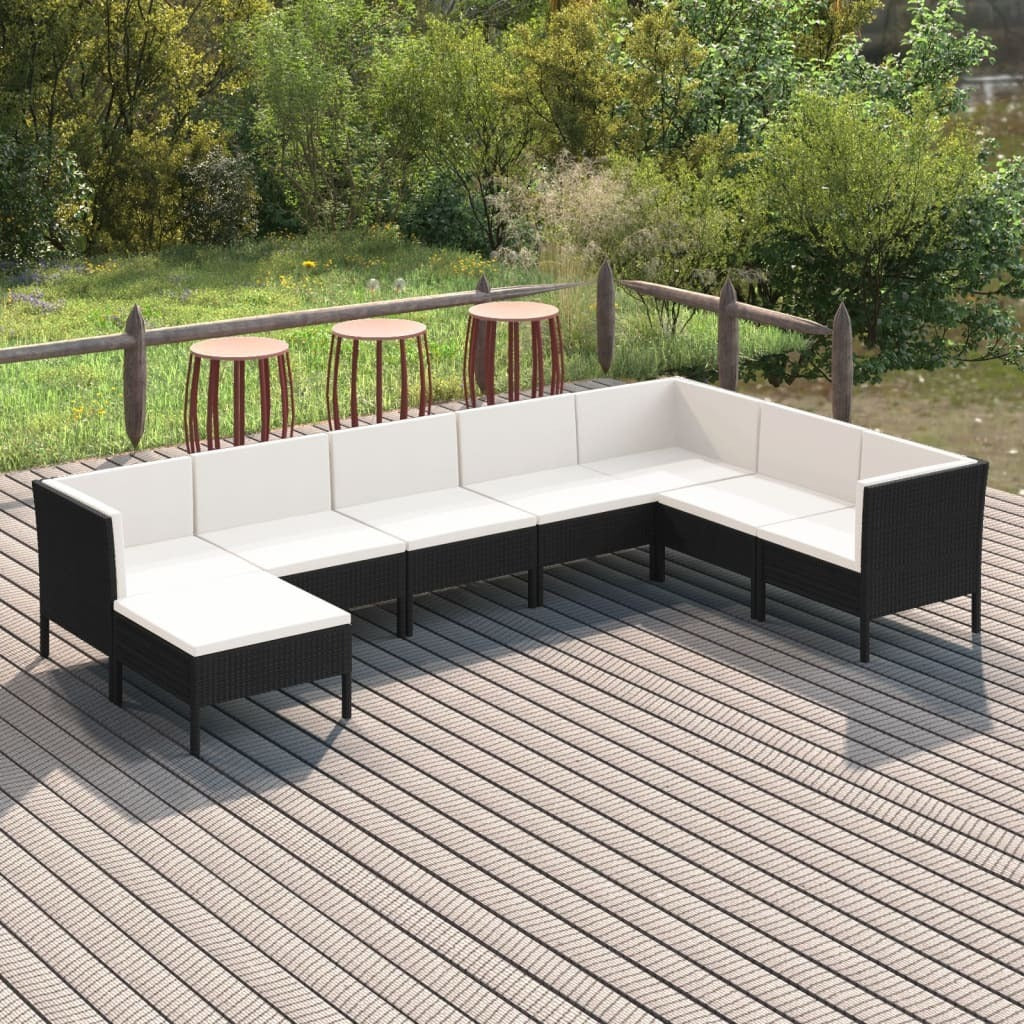 8 Piece Patio Lounge Set with Cushions Poly Rattan Black