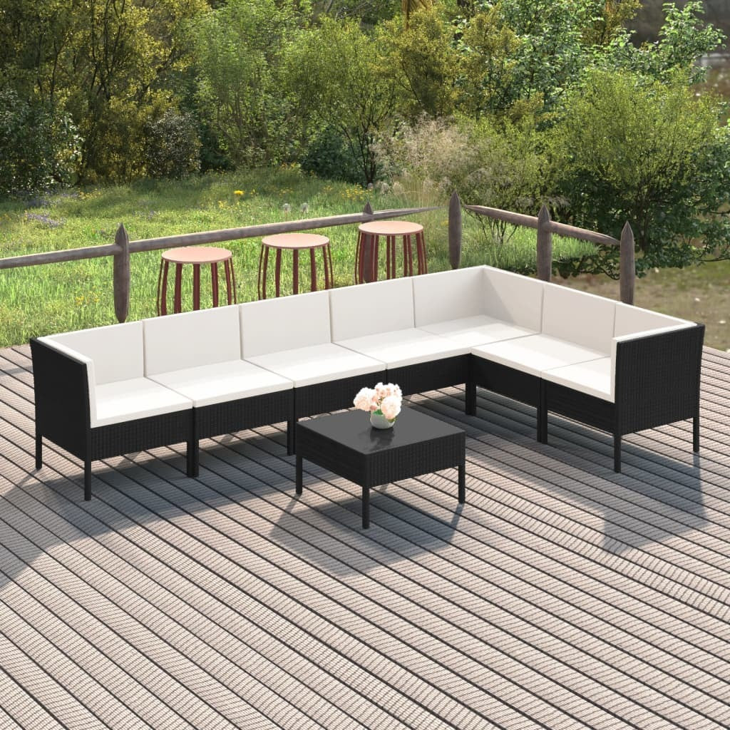 8 Piece Patio Lounge Set with Cushions Poly Rattan Black