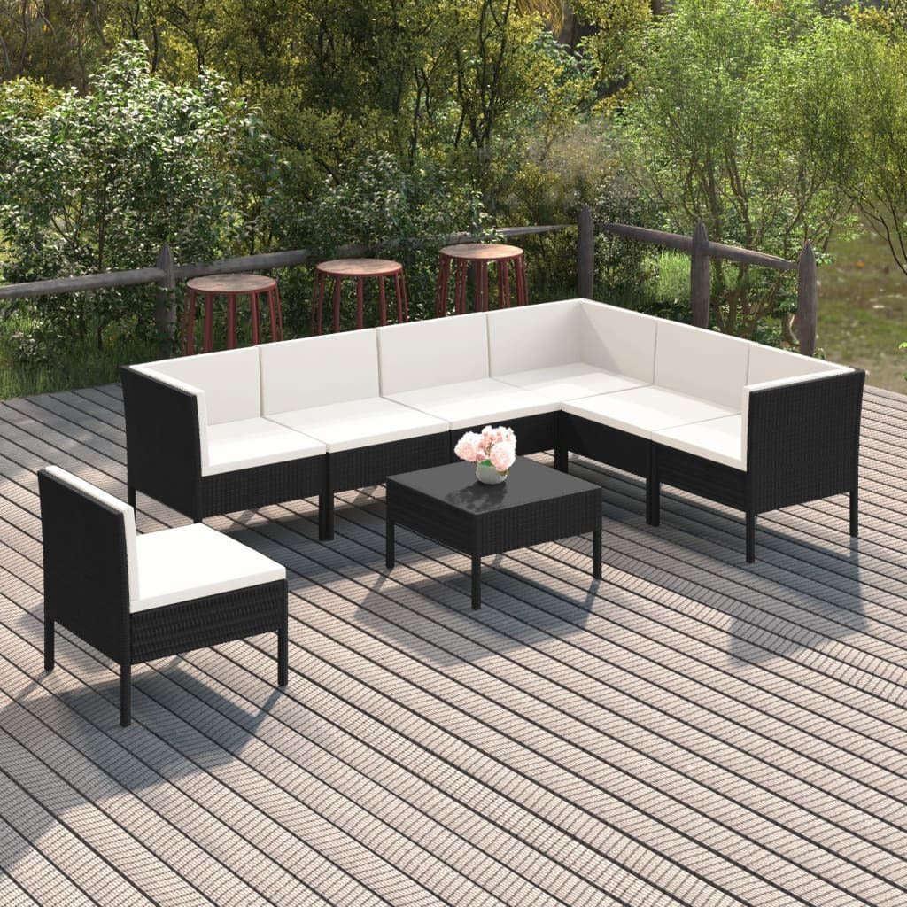8 Piece Patio Lounge Set with Cushions Poly Rattan Black