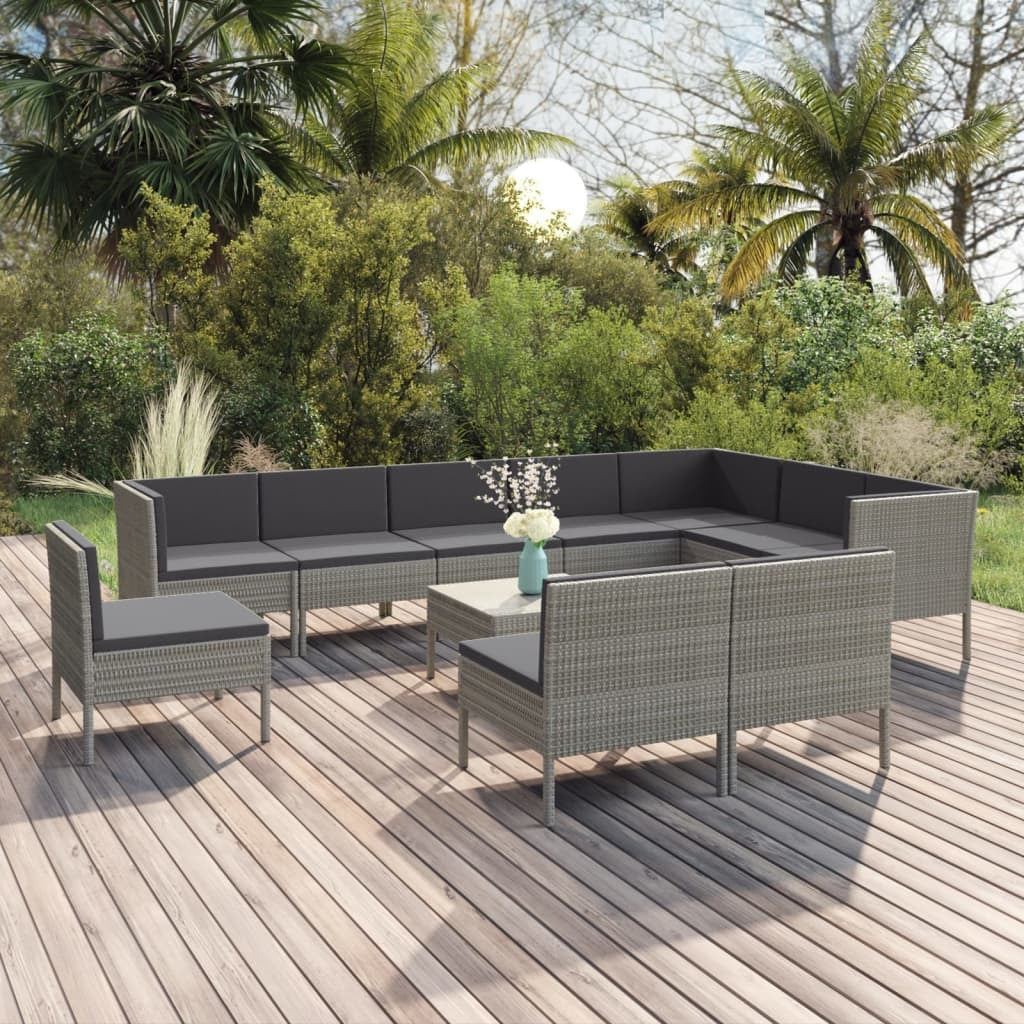 11 Piece Patio Lounge Set with Cushions Poly Rattan Gray
