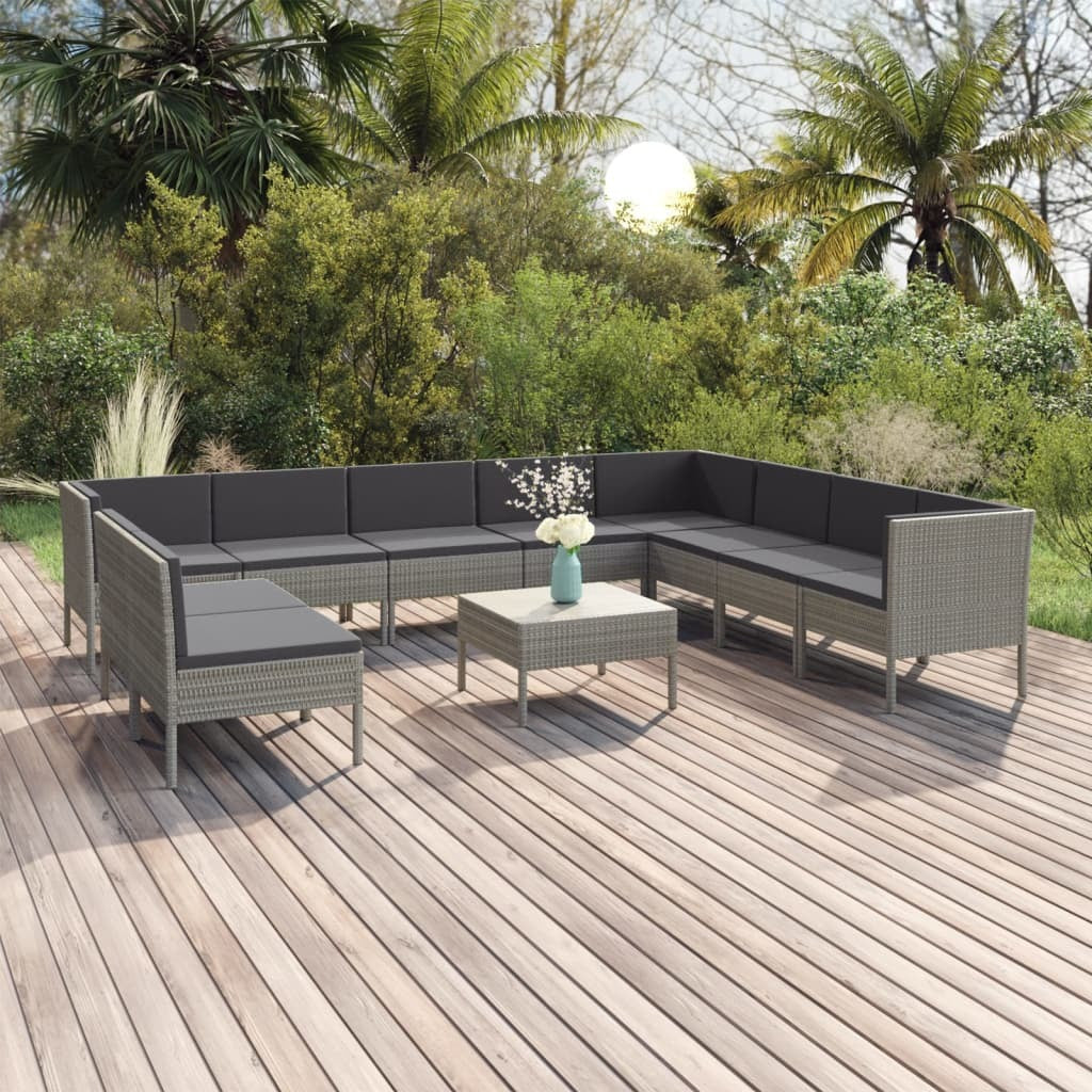 11 Piece Patio Lounge Set with Cushions Poly Rattan Gray