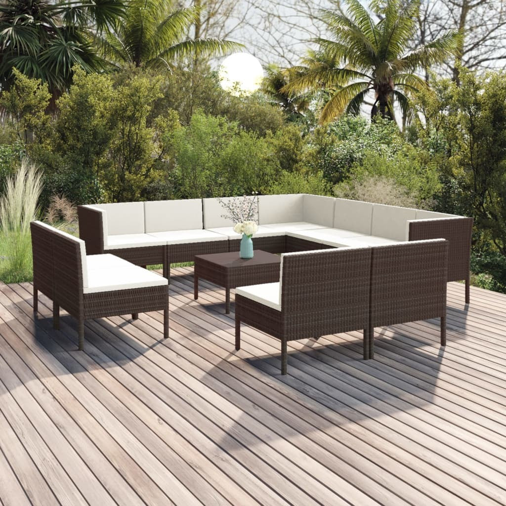 12 Piece Patio Lounge Set with Cushions Poly Rattan Brown