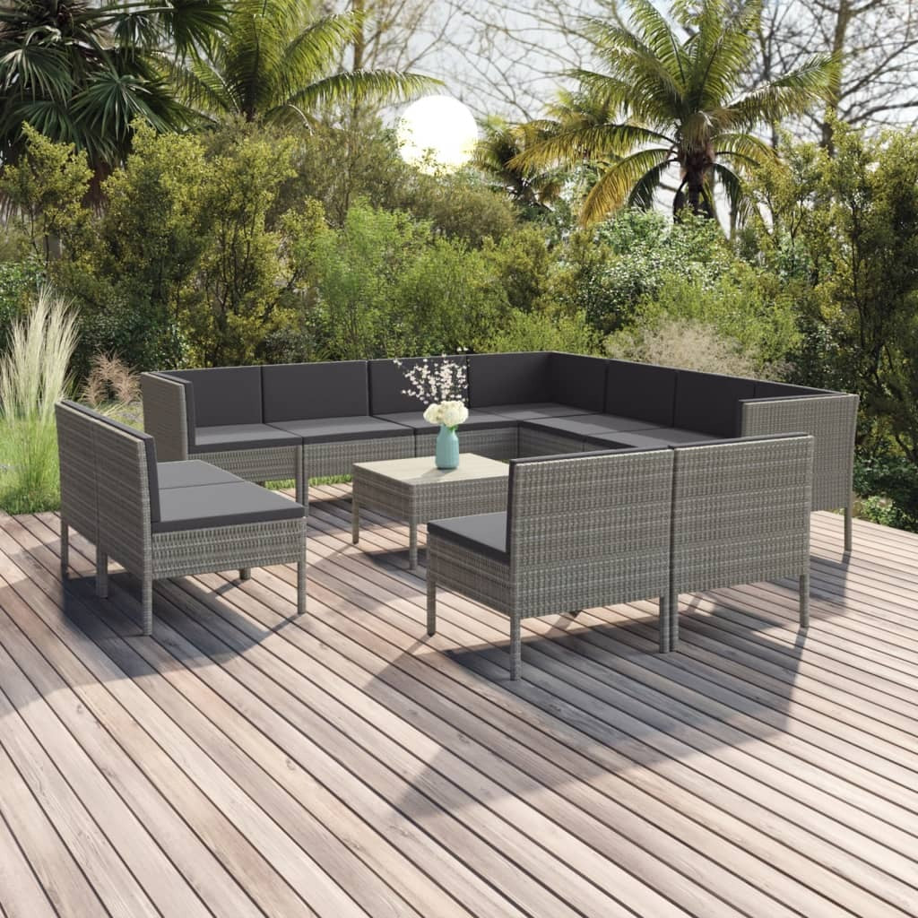 12 Piece Patio Lounge Set with Cushions Poly Rattan Gray