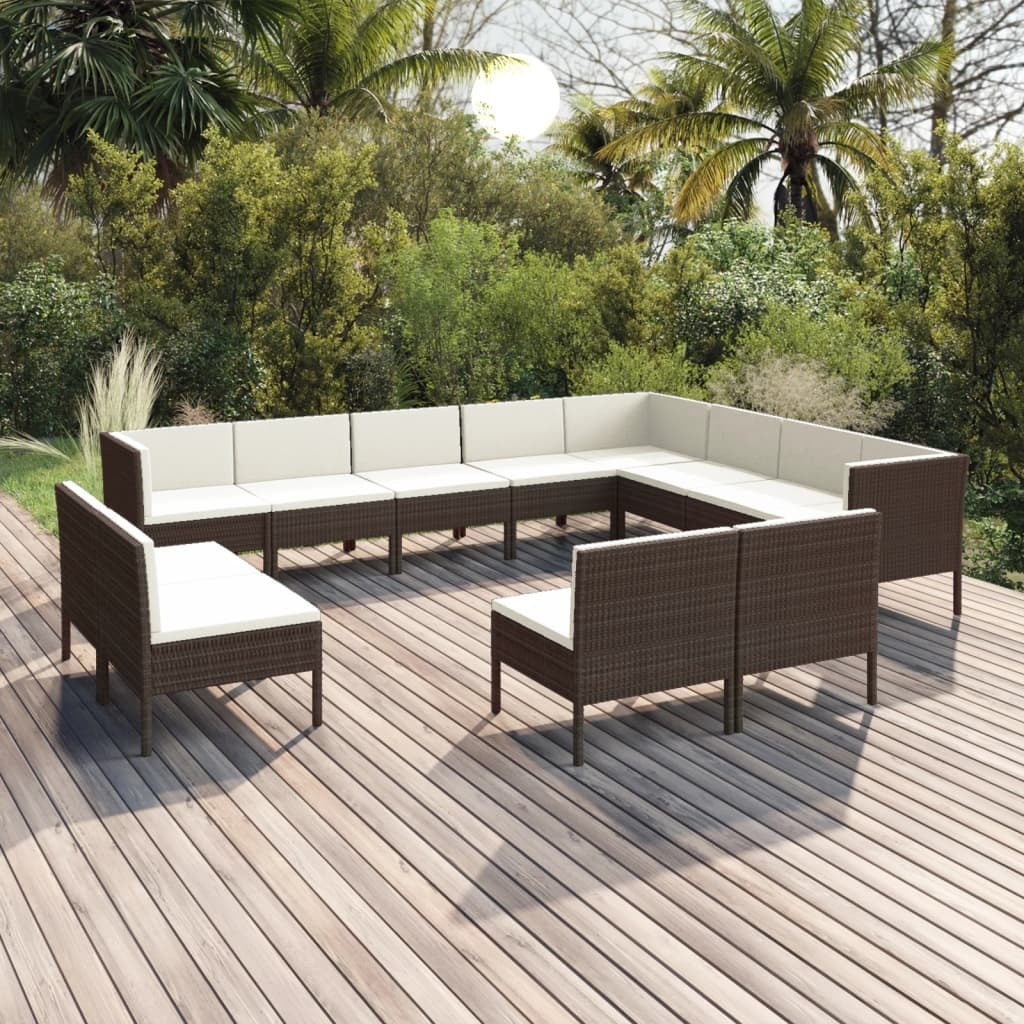 12 Piece Patio Lounge Set with Cushions Poly Rattan Brown