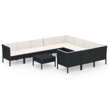 11 Piece Patio Lounge Set with Cushions Poly Rattan Black