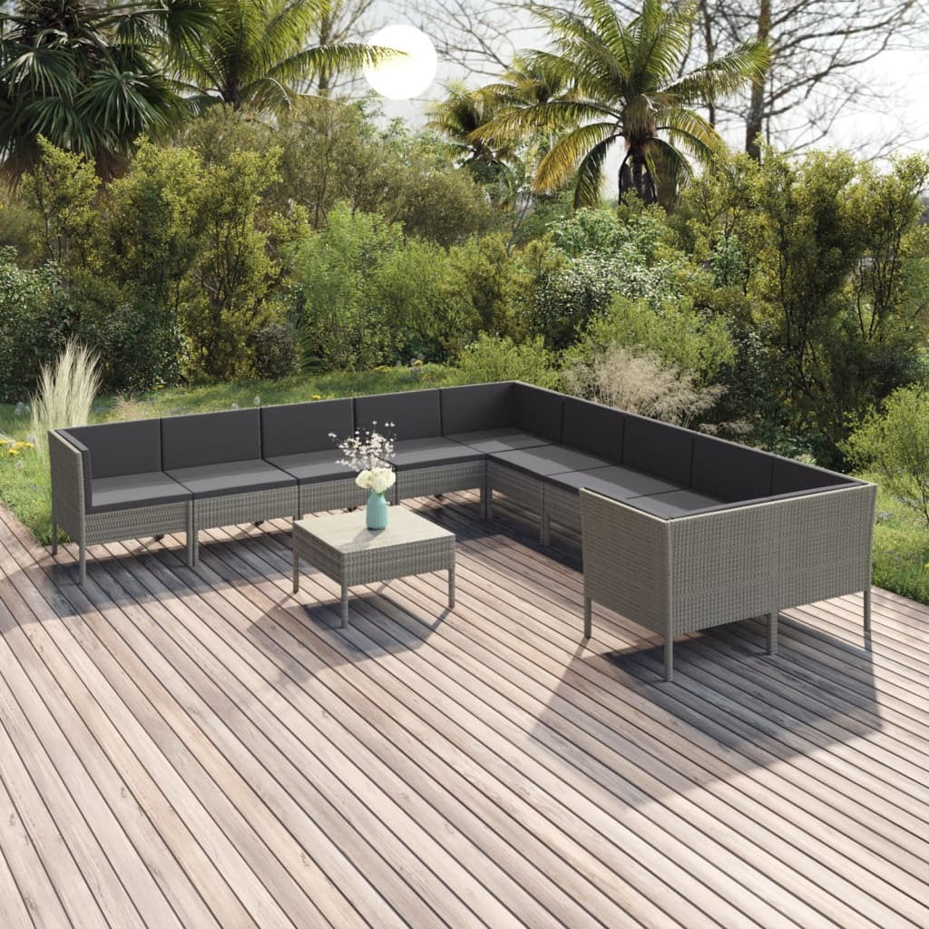 11 Piece Patio Lounge Set with Cushions Poly Rattan Gray