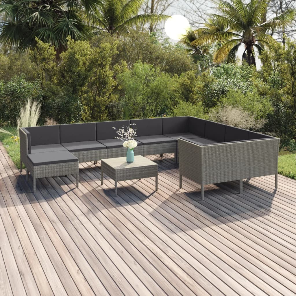 11 Piece Patio Lounge Set with Cushions Poly Rattan Gray