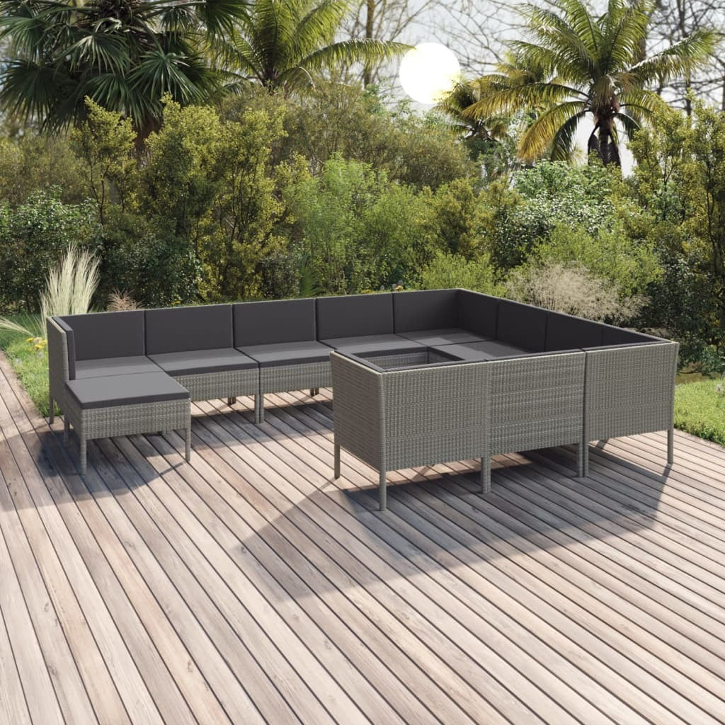11 Piece Patio Lounge Set with Cushions Poly Rattan Gray