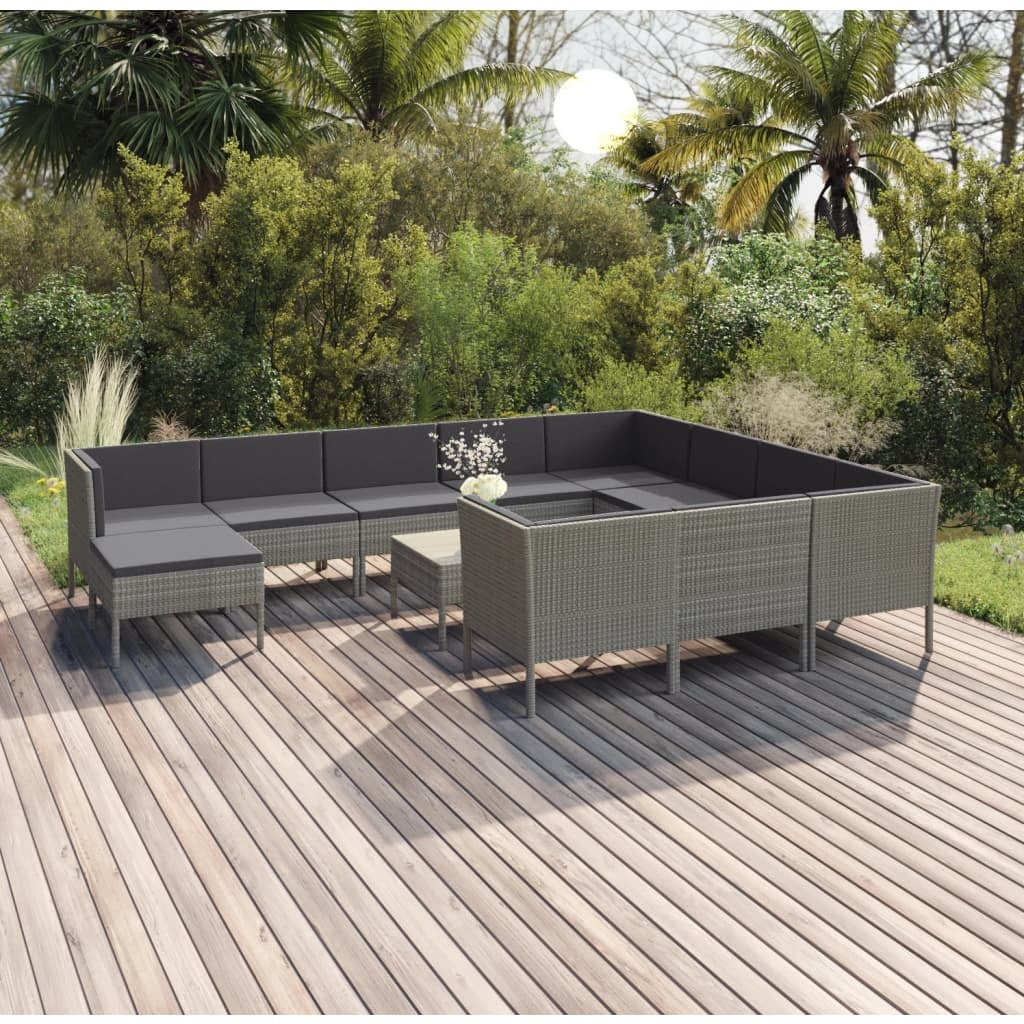 12 Piece Patio Lounge Set with Cushions Poly Rattan Gray