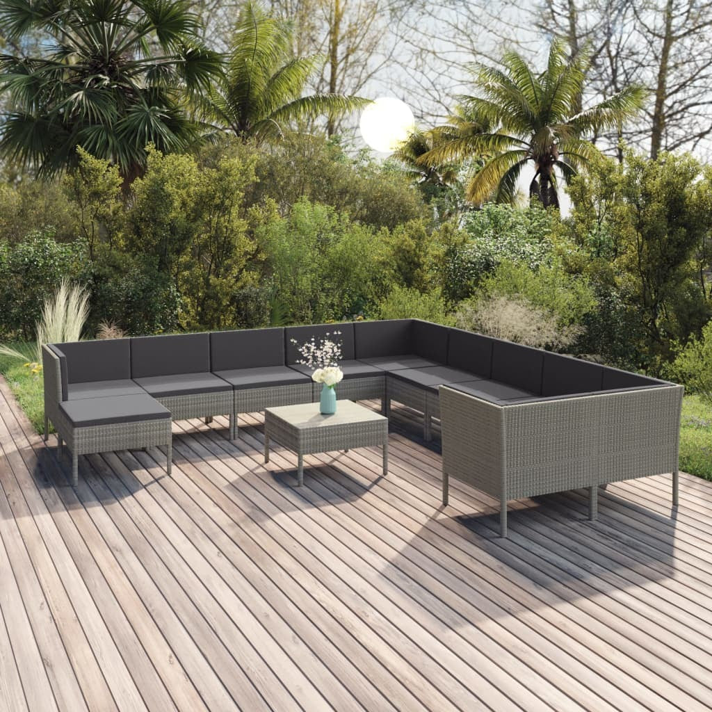 12 Piece Patio Lounge Set with Cushions Poly Rattan Gray