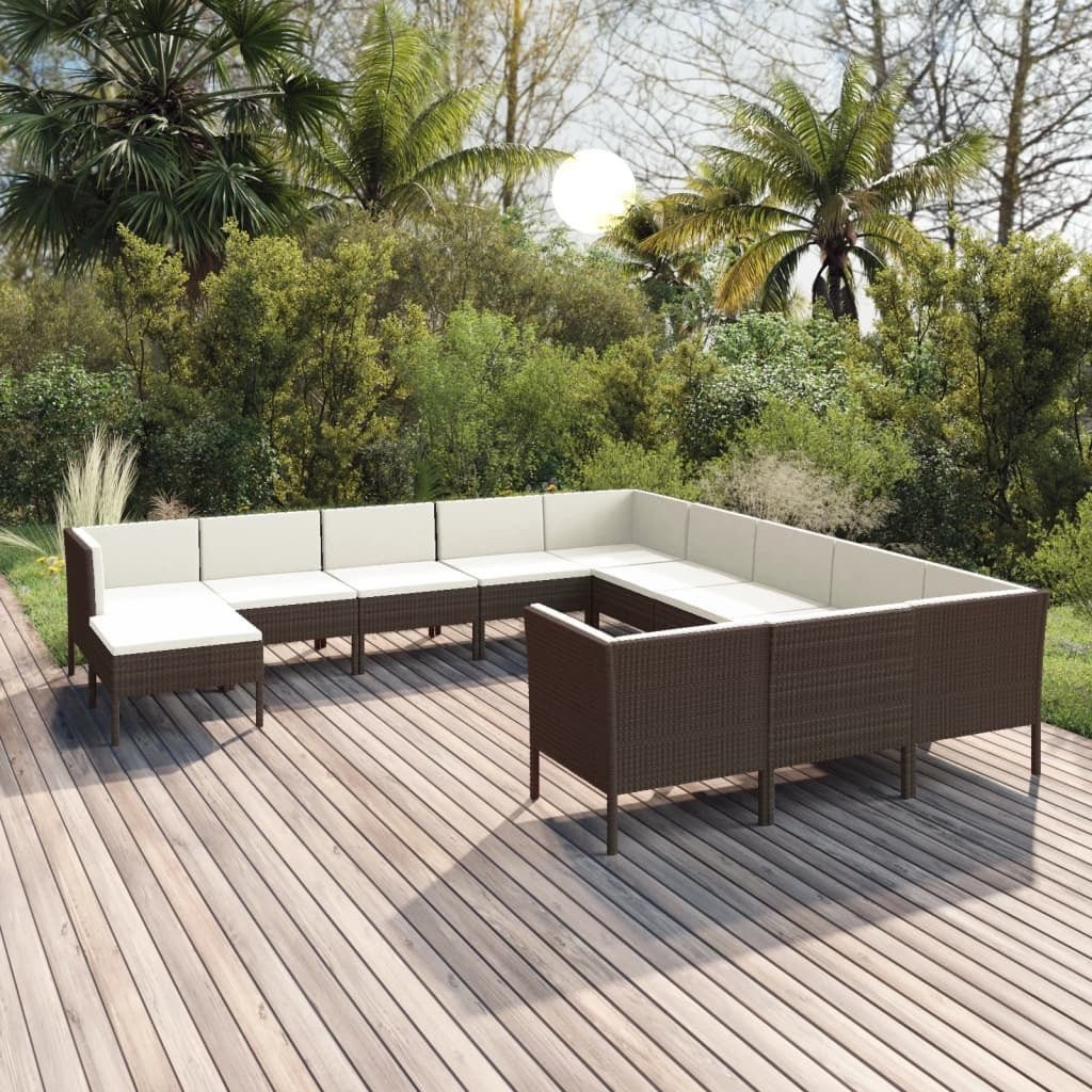 12 Piece Patio Lounge Set with Cushions Poly Rattan Brown