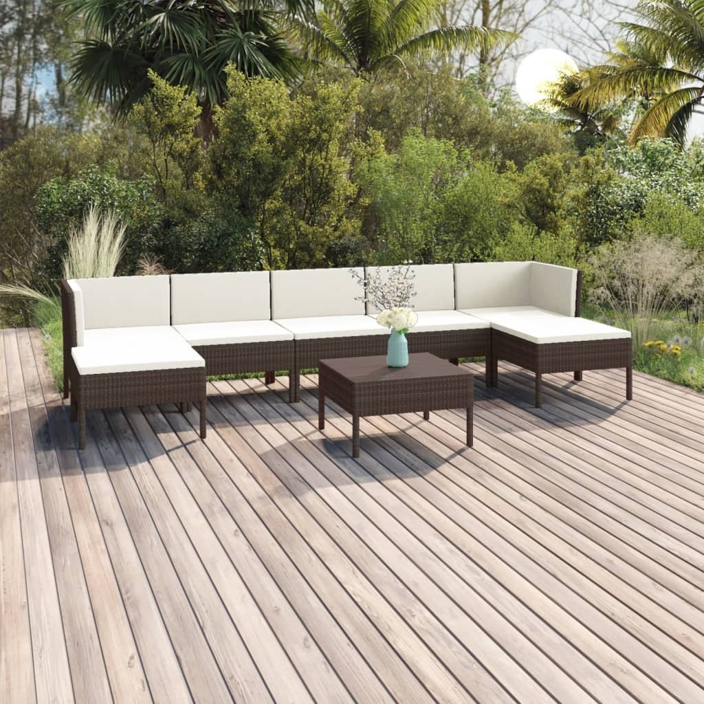 8 Piece Patio Lounge Set with Cushions Poly Rattan Brown