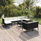 10 Piece Patio Lounge Set with Cushions Poly Rattan Black