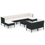 10 Piece Patio Lounge Set with Cushions Poly Rattan Black