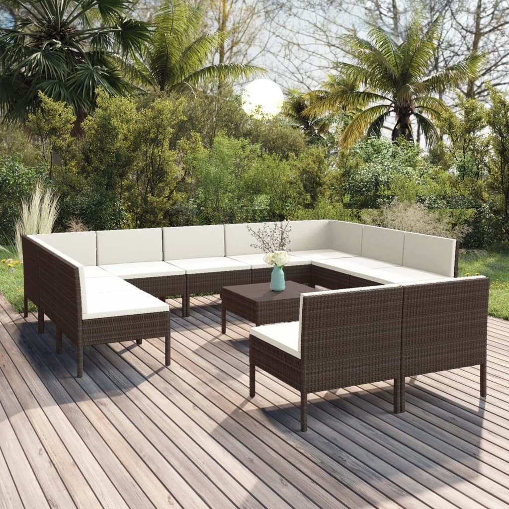 12 Piece Patio Lounge Set with Cushions Poly Rattan Brown