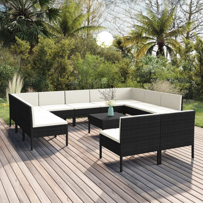 12 Piece Patio Lounge Set with Cushions Poly Rattan Black